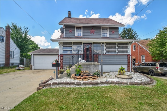 front facade with a front yard and a garage