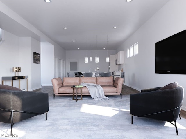 living room with dark hardwood / wood-style floors