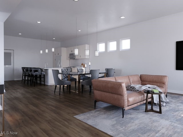 living room featuring dark hardwood / wood-style floors