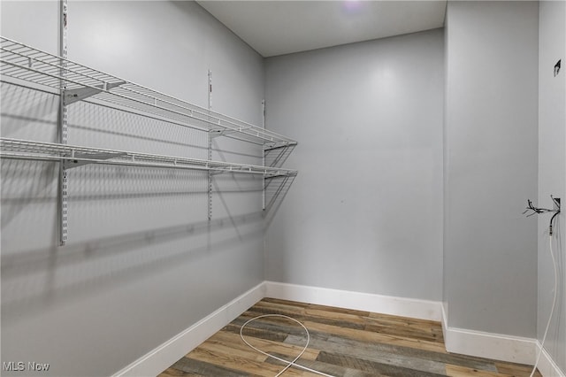 walk in closet with hardwood / wood-style floors