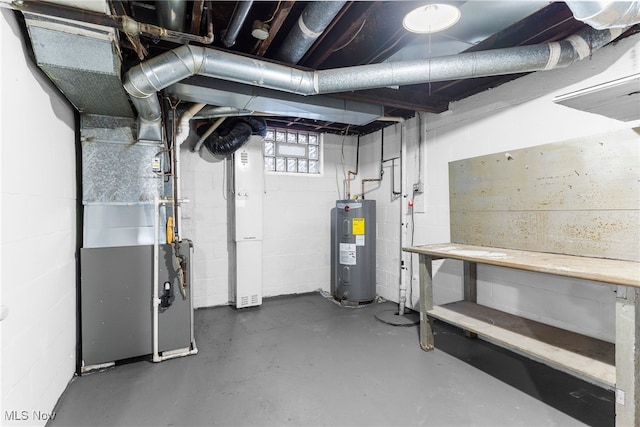 basement featuring electric water heater