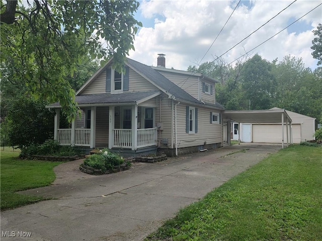 bungalow-style house featuring a front yard, a porch, and a carport