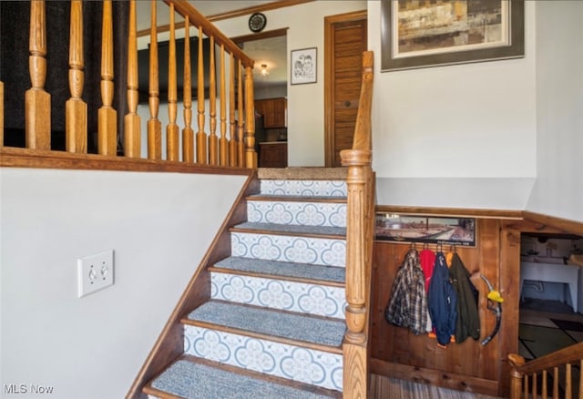 staircase featuring hardwood / wood-style floors