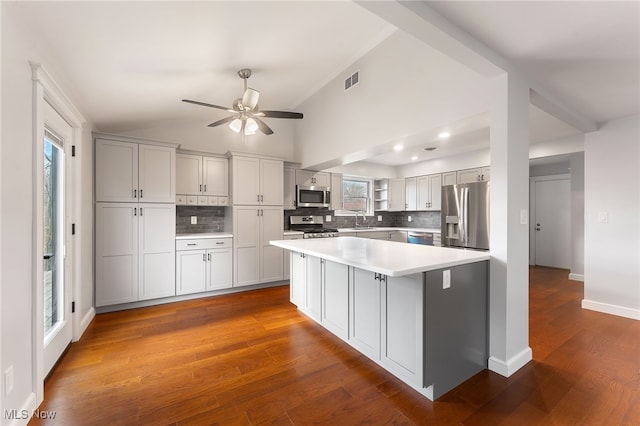 kitchen featuring hardwood / wood-style flooring, a healthy amount of sunlight, and stainless steel appliances