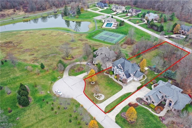 bird's eye view featuring a water view