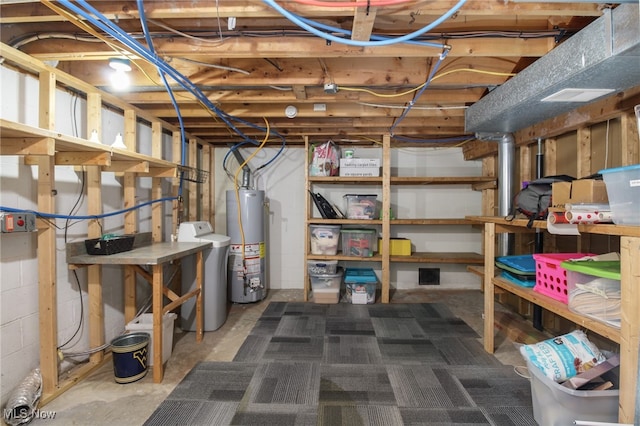 basement with washer / dryer and gas water heater