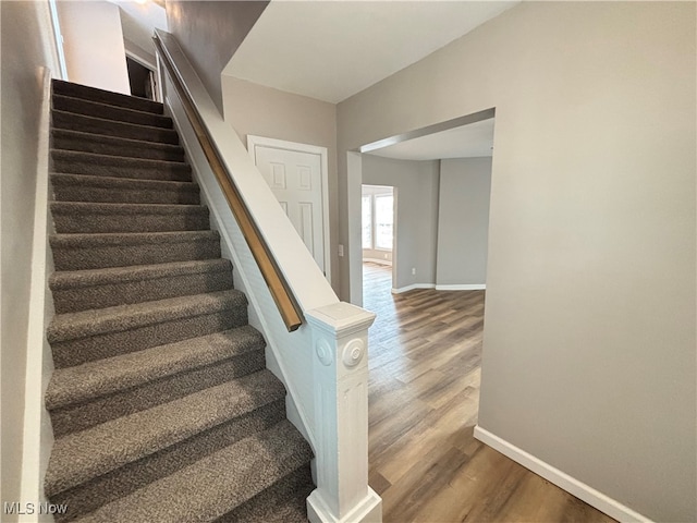 stairway featuring hardwood / wood-style floors