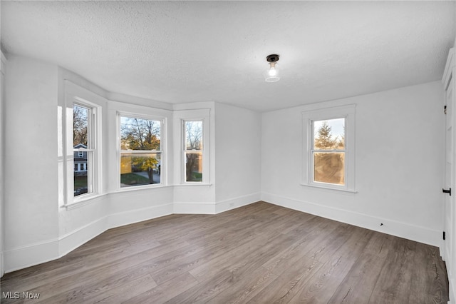 spare room with a wealth of natural light, hardwood / wood-style floors, and a textured ceiling