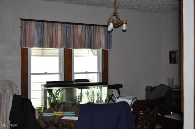 dining area with a textured ceiling