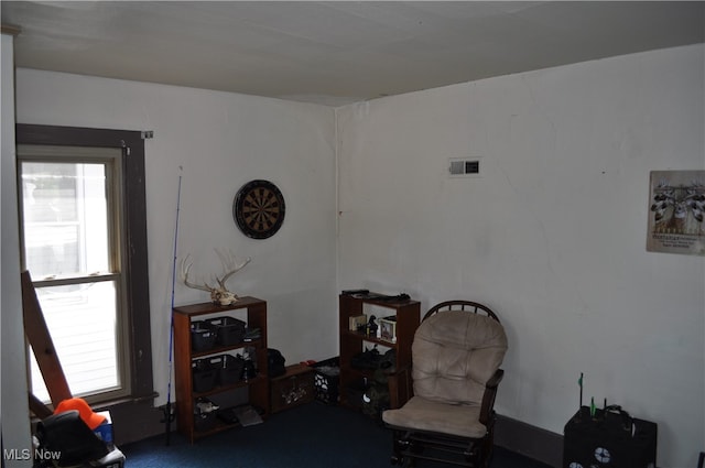 living area with carpet flooring