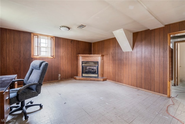 office with wood walls