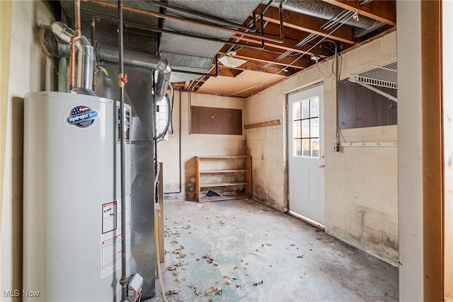 basement featuring water heater