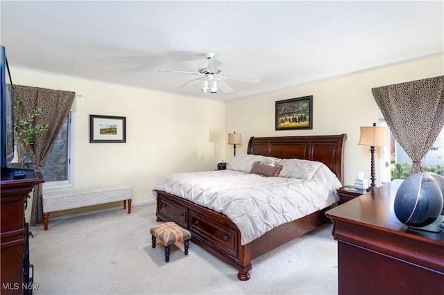 bedroom featuring carpet and ceiling fan