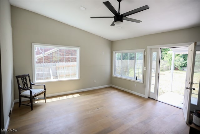 unfurnished room featuring light hardwood / wood-style flooring and ceiling fan