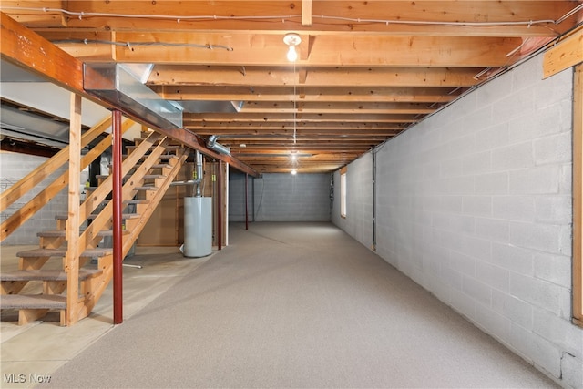 basement featuring water heater