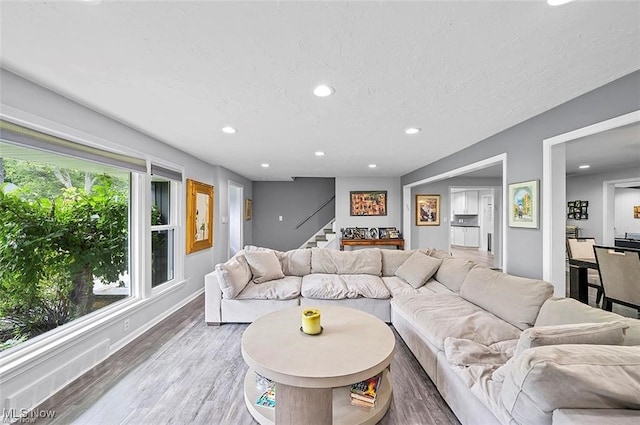 living room with hardwood / wood-style flooring and plenty of natural light