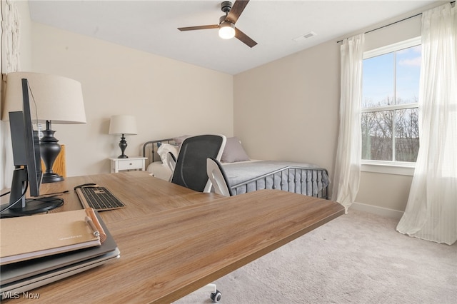 bedroom featuring carpet flooring and ceiling fan