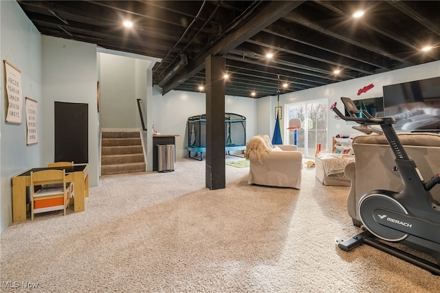 basement featuring carpet flooring