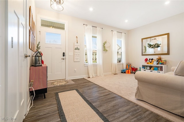 interior space with dark hardwood / wood-style floors