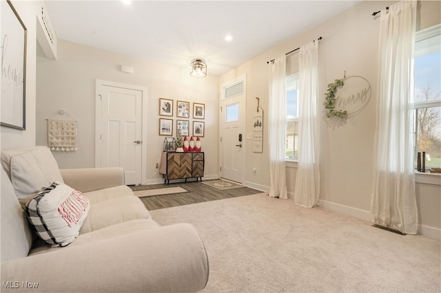 carpeted living room with plenty of natural light