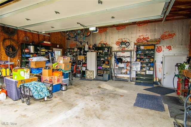 garage with wooden walls