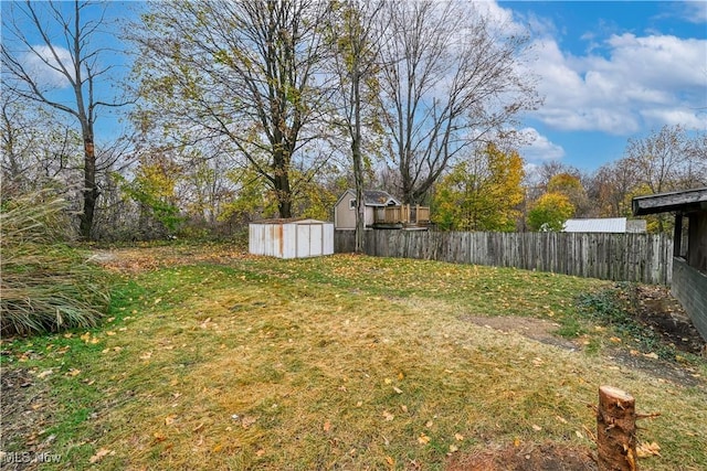 view of yard with a shed