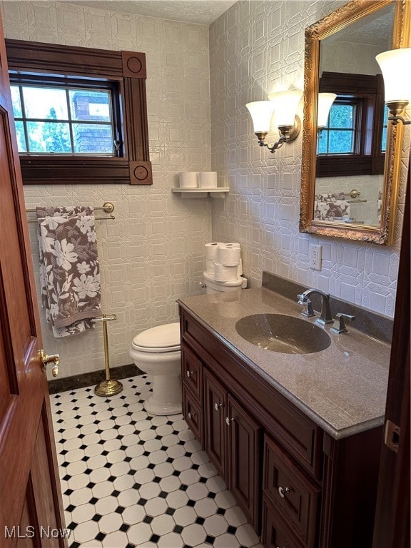 bathroom with plenty of natural light, vanity, and toilet