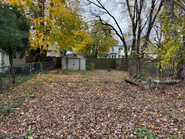 view of yard featuring a shed