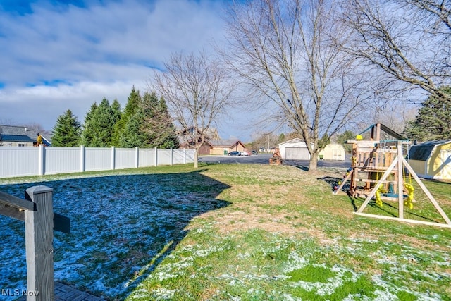 view of yard with a playground