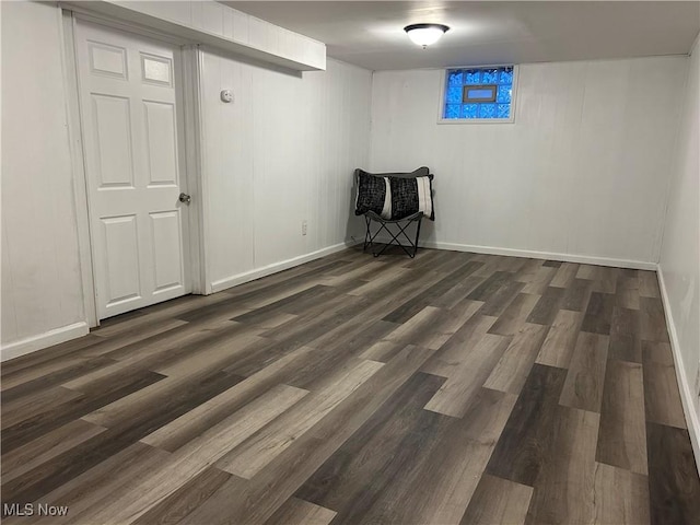 basement featuring dark hardwood / wood-style flooring