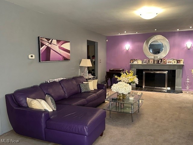 living room with carpet flooring