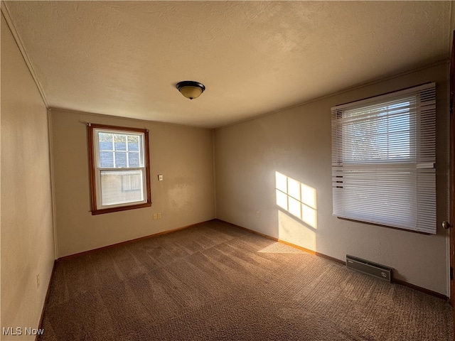 spare room featuring carpet flooring and a textured ceiling