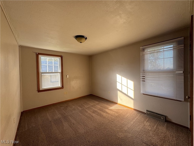 spare room featuring carpet and a textured ceiling