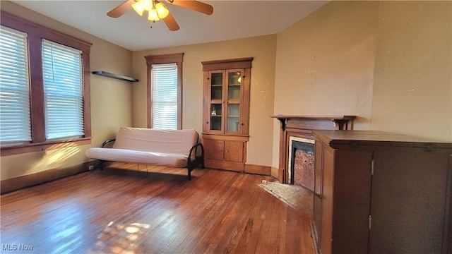 119 Euclid Pl, Marietta, OH 45750 - sitting room with hardwood / wood-style flooring, ceiling fan, and a premium fireplace