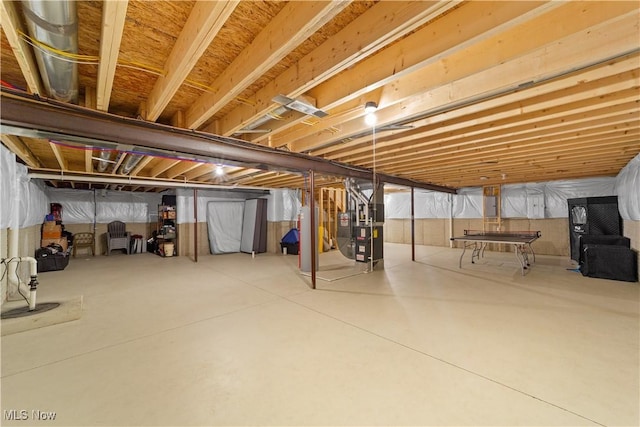 basement featuring heating unit