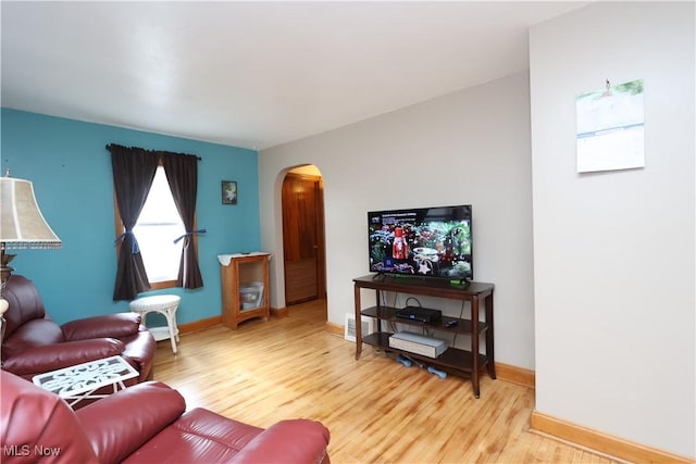 living room with wood-type flooring