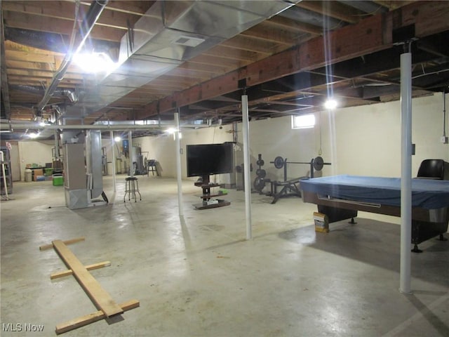 basement with heating unit