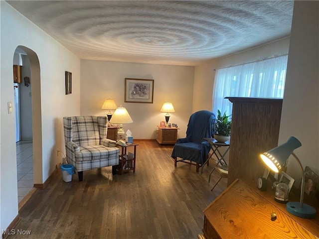 sitting room featuring dark hardwood / wood-style flooring