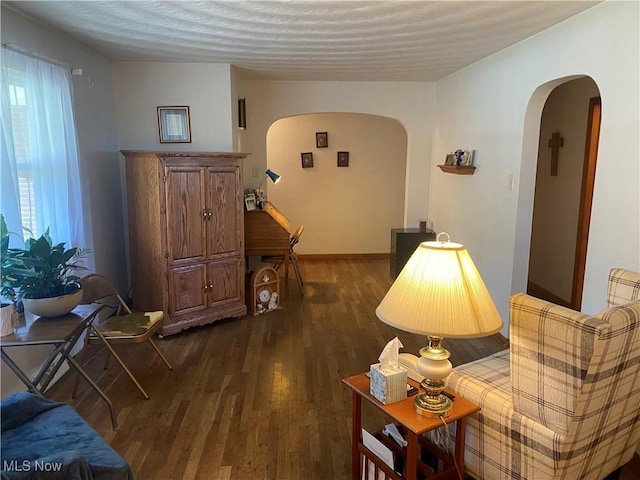 sitting room with dark hardwood / wood-style floors