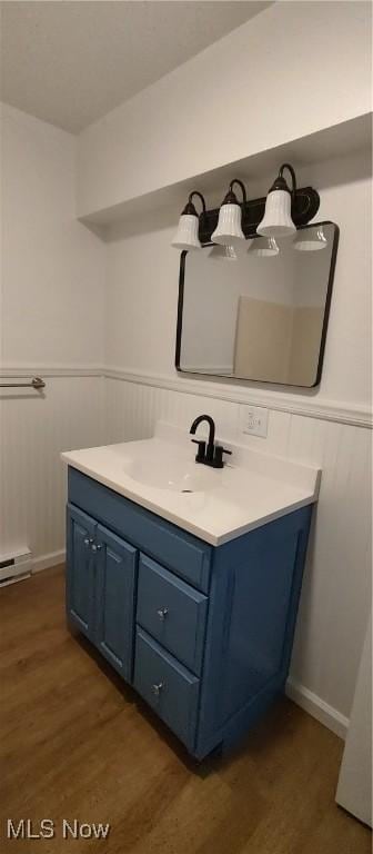 bathroom featuring vanity and wood-type flooring