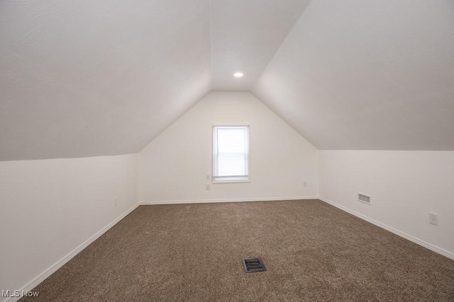 additional living space with lofted ceiling and carpet floors