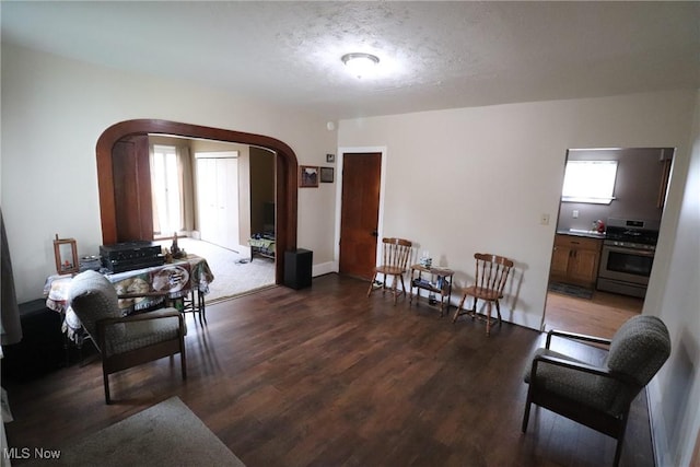 interior space featuring a textured ceiling, a healthy amount of sunlight, and dark hardwood / wood-style floors