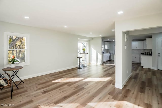 interior space with hardwood / wood-style flooring and sink