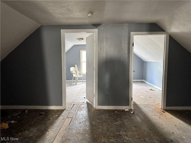 additional living space featuring wood-type flooring and vaulted ceiling