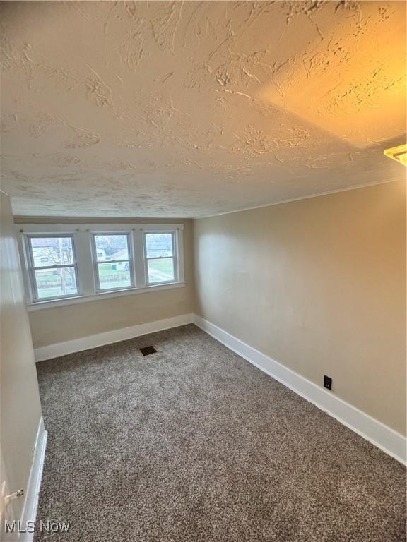 additional living space featuring carpet and a textured ceiling