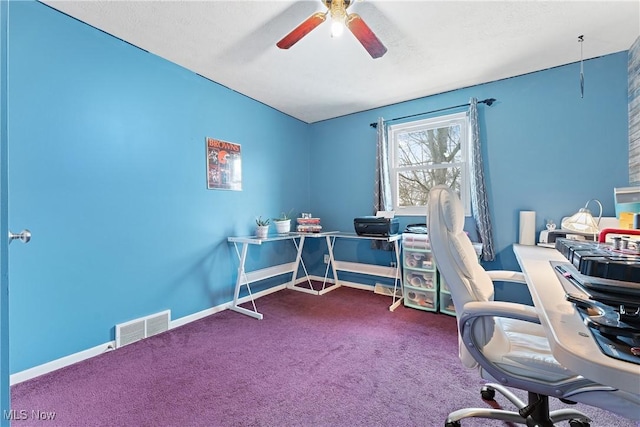 office with ceiling fan and carpet floors