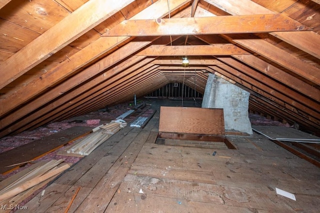 view of unfinished attic