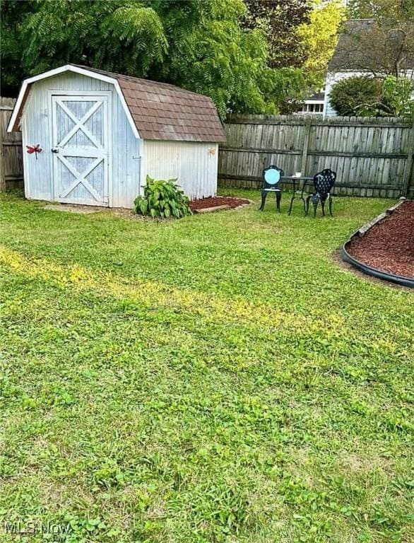 view of yard with a storage shed