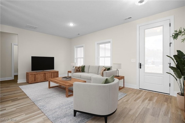 living room with light hardwood / wood-style flooring