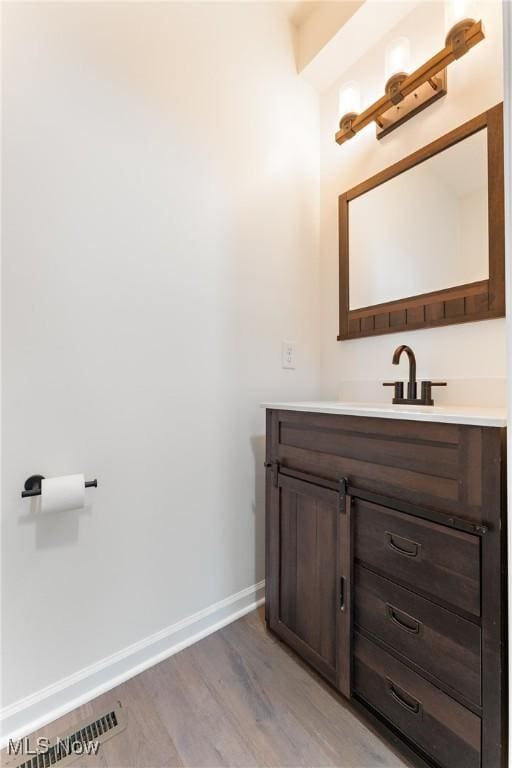 bathroom with wood-type flooring and vanity